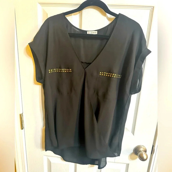 Guess XL Blouse - short sleeve black chiffon - Picture 1 of 4